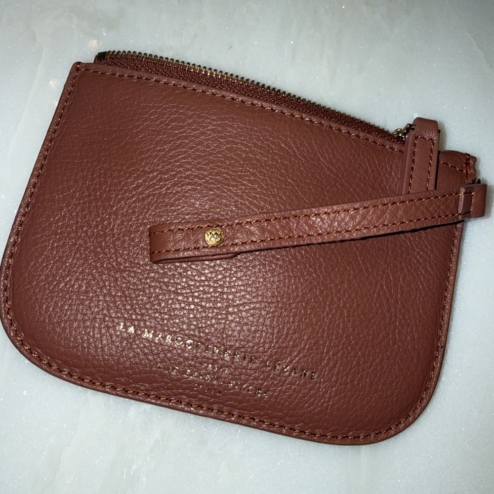 Sézane Pouchette Pebbled Brown Cow Skin Leather Zip Card Wallet 5.5"x4" Italy